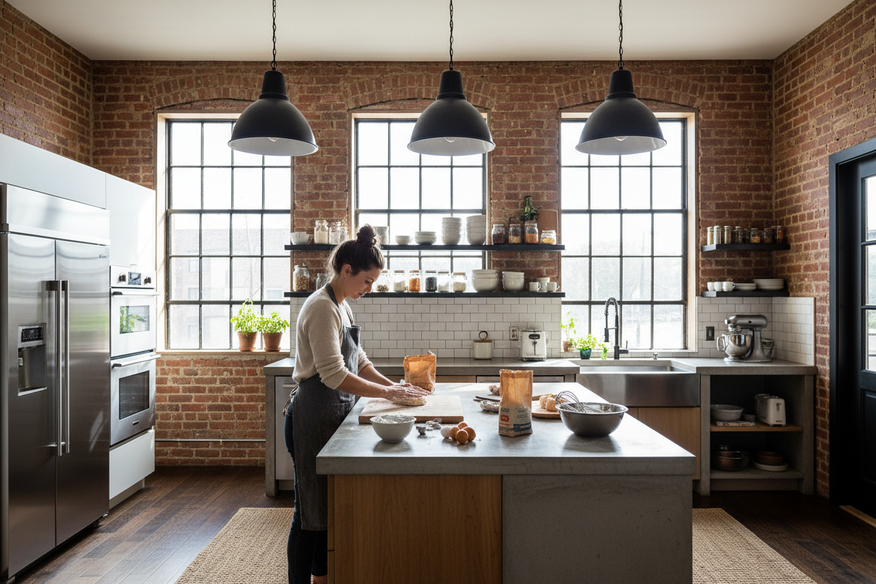 make the kitch look like a home. more of a modern industrial look